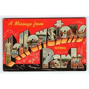 Vintage Yellowstone National Park Large Letter Linen Postcard by Curt Teich 1258